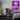 Cool purple retro wave acrylic-glass wall art hanging on the wall, in a gaming room, as wall decor.