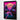 Purple and pink acrylic print hanging on a white wall showing its bright colors.